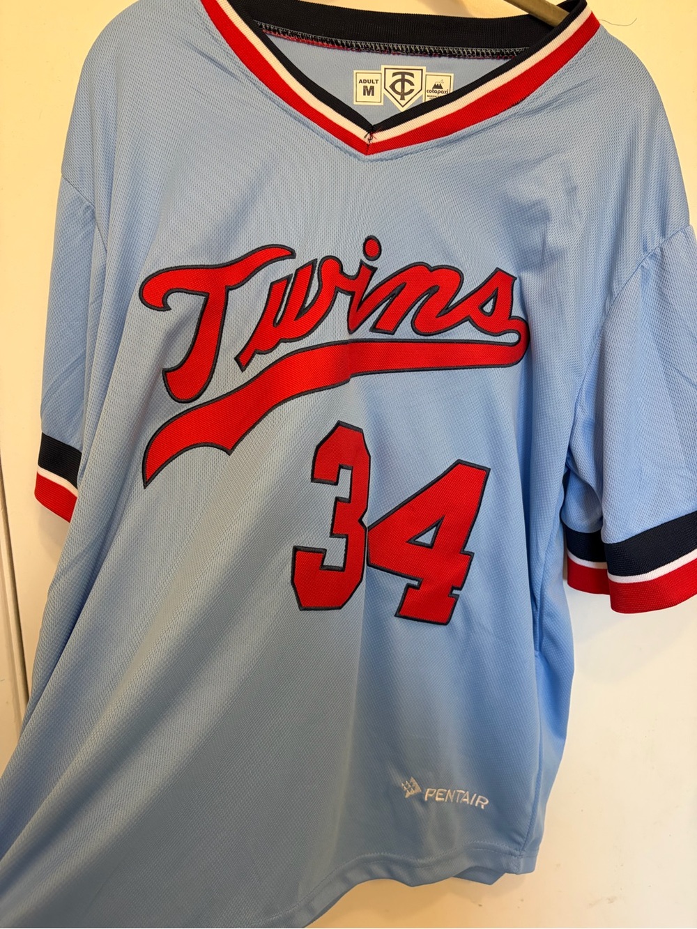 Kirby Puckett Twins #34 Light Blue Baseball Jersey with Red Script